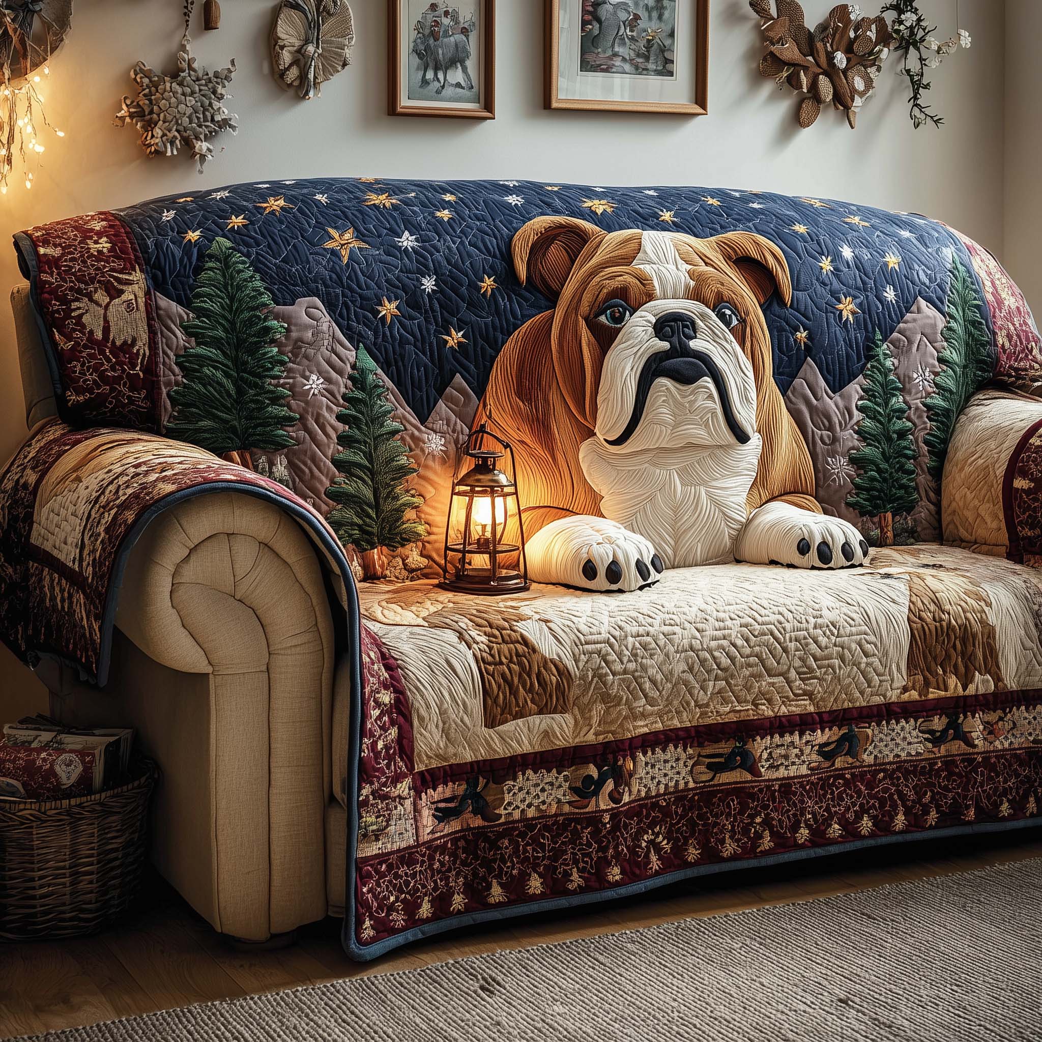 Starry Bulldog Quilted Sofa Cover Pet Home Couch Cover Bear Gifts For Kids - Tradiviet