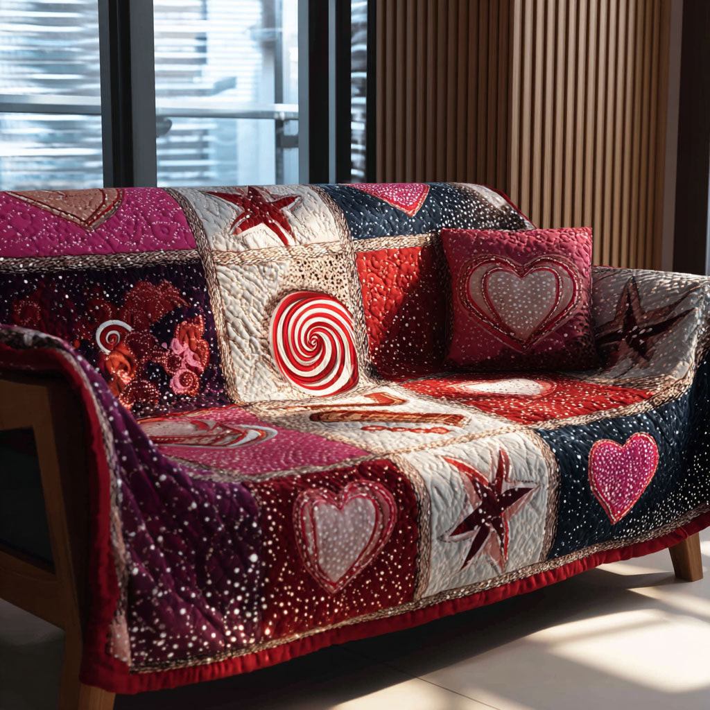 Starry Hearts Quilted Sofa Cover Sofa Protector Cover Butterfly Items For Lovers - Tradiviet