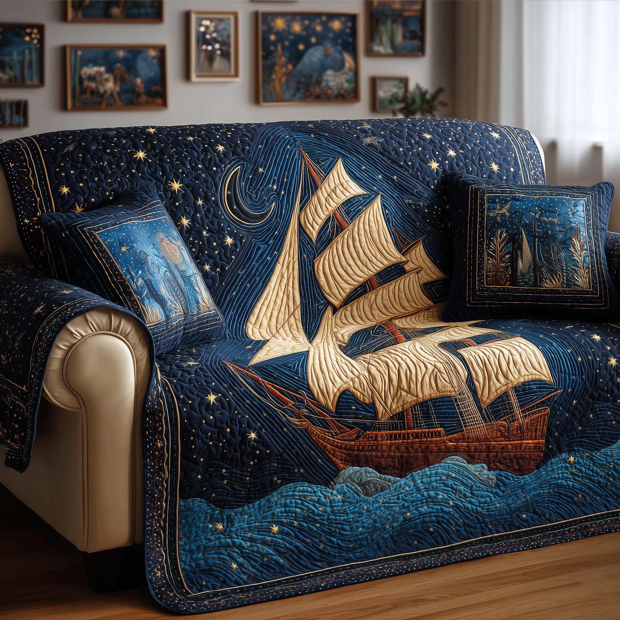 Starship Voyage Quilted Sofa Cover Cozy Home Couch Cover Room Decor Gift Ideas - Tradiviet