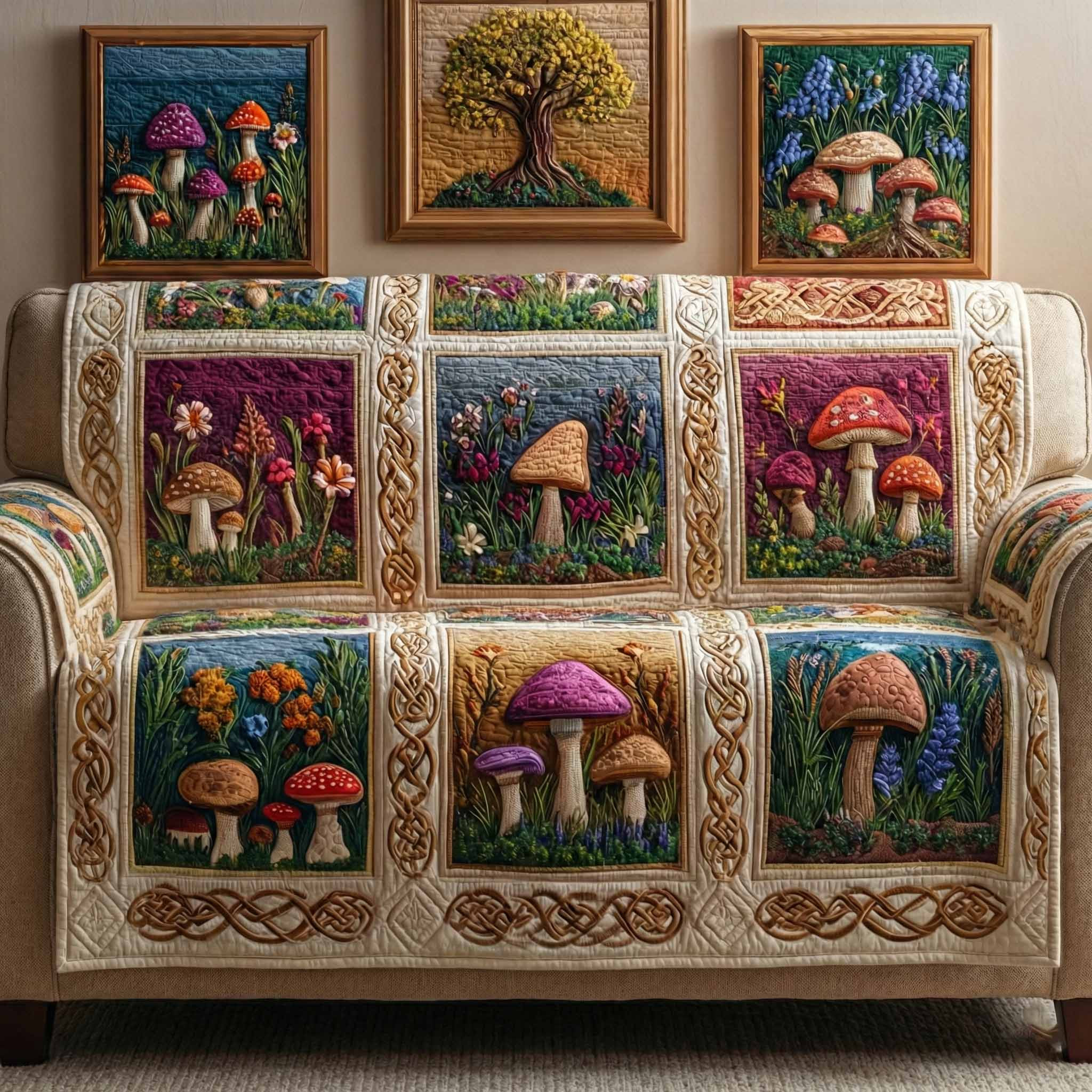 Storybook Shrooms Quilted Sofa Cover Great Couch Covers Online Mother' Day Gifts - Tradiviet
