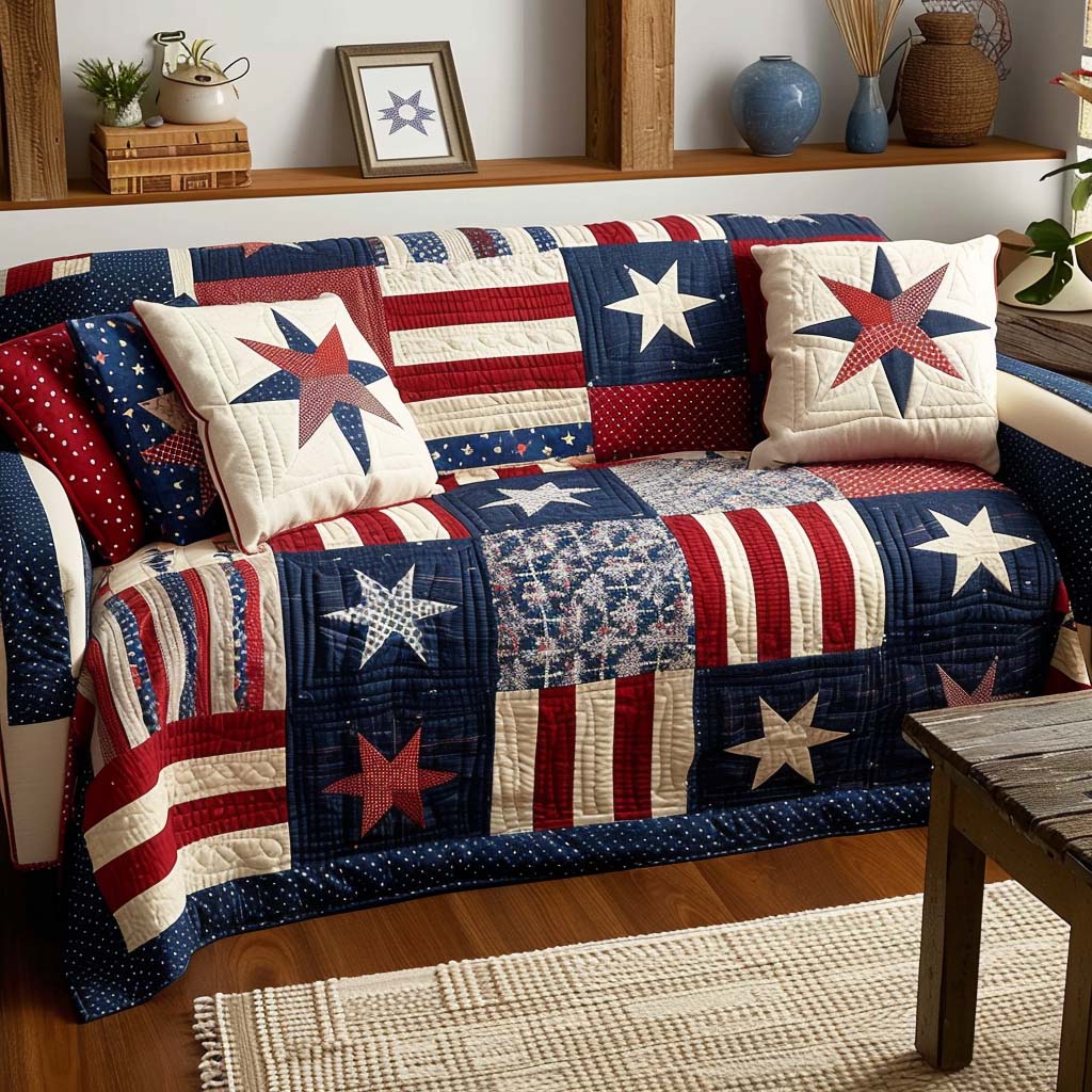 Striped Glory Quilted Sofa Cover Room Decor Ideas Perfect Housewarming Gift Ideas - Tradiviet