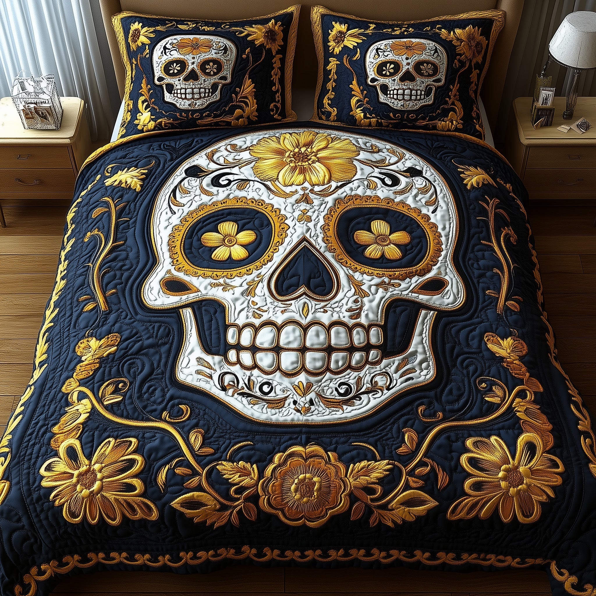 Sugar Skull Quilted Bedding Set Sugar Skull Cabin Gift For Sugar - Tradiviet
