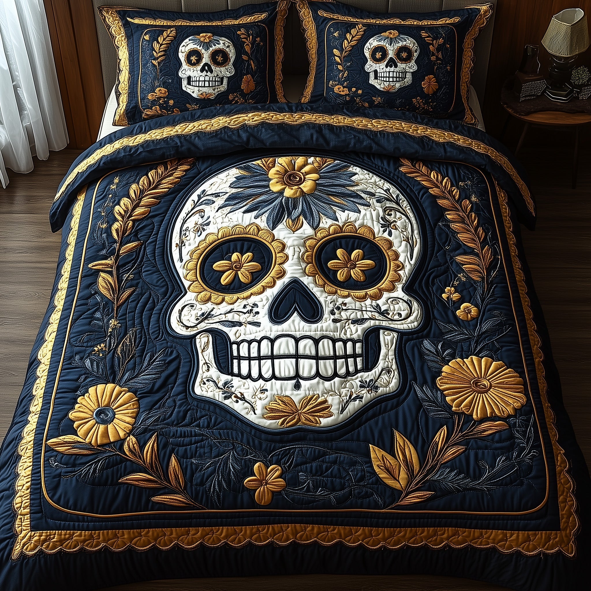 Sugar Skull Quilted Bedding Set Sugar Skull Keepsake Gift For Sugar Lovers - Tradiviet