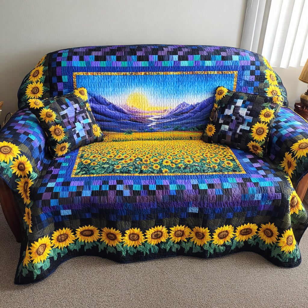 Summer Bloom Quilted Sofa Cover Couch Cushion Covers Sunflower Gift Items - Tradiviet