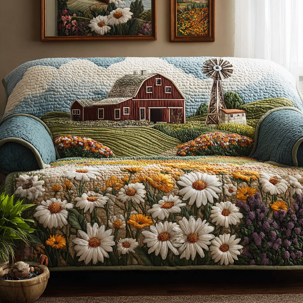 Summer Bloom Quilted Sofa Cover Couch Seat Covers Flower Daisy Themed Gifts - Tradiviet