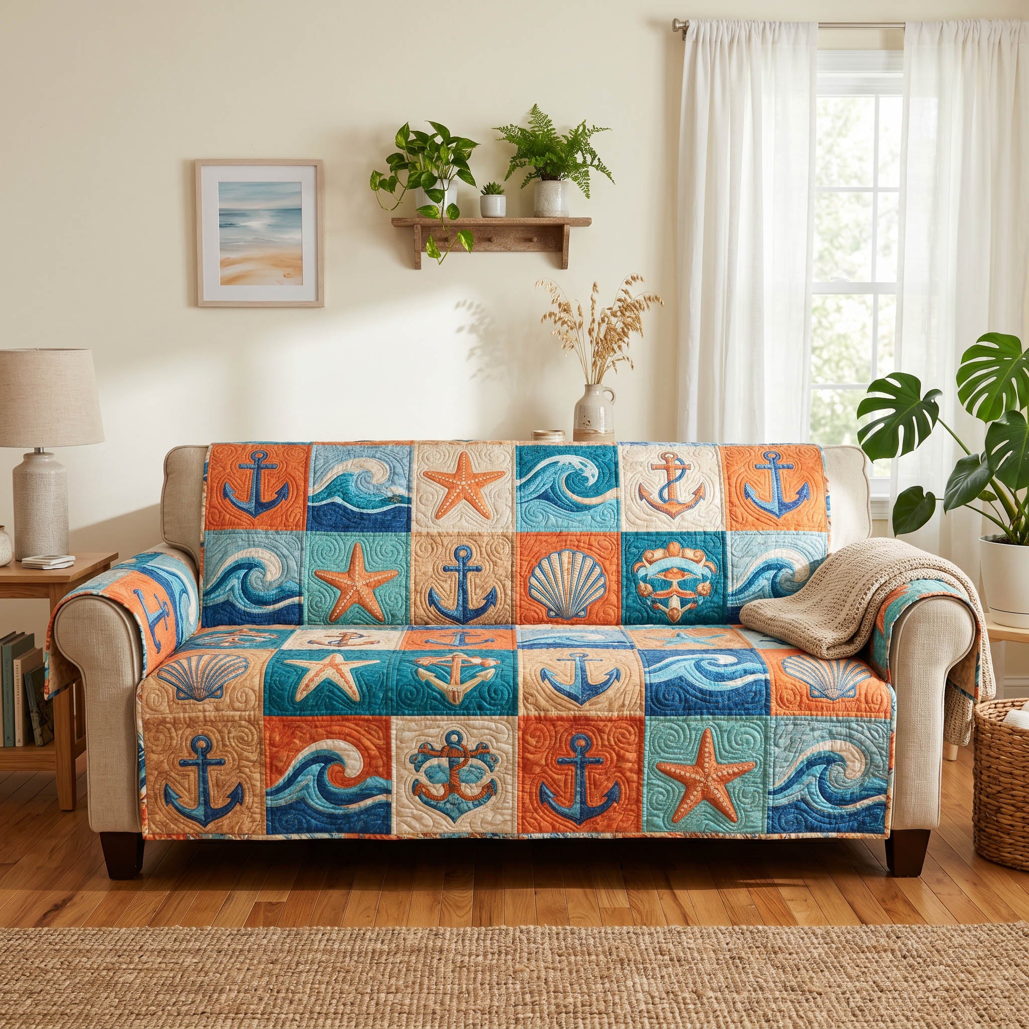 Summer Shore Quilted Sofa Cover Cute Room Decor Presents For New Home - Tradiviet