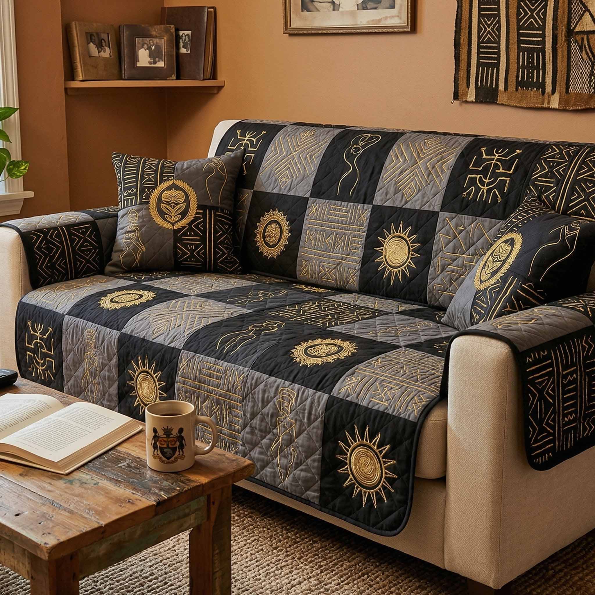 Sun Motif Quilted Sofa Cover Indoor Room Decor Gift For Sun Fan - Tradiviet