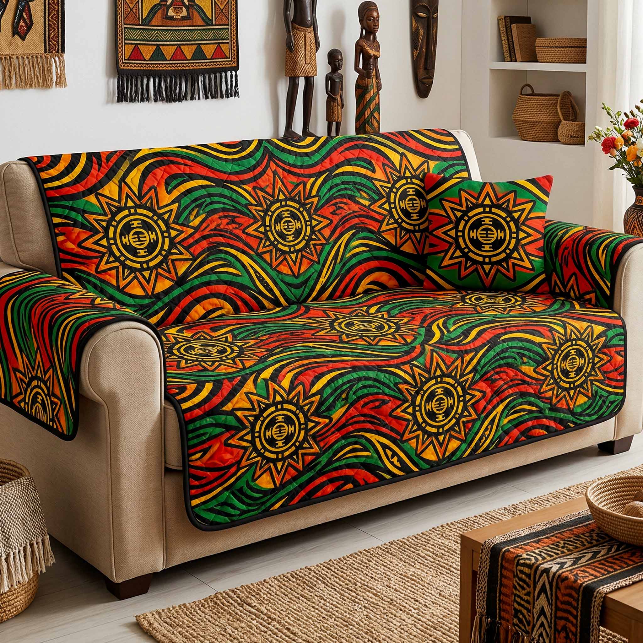 Sun Pattern Quilted Sofa Cover Stylish Home Room Decor Gifts For Sunset Lovers - Tradiviet