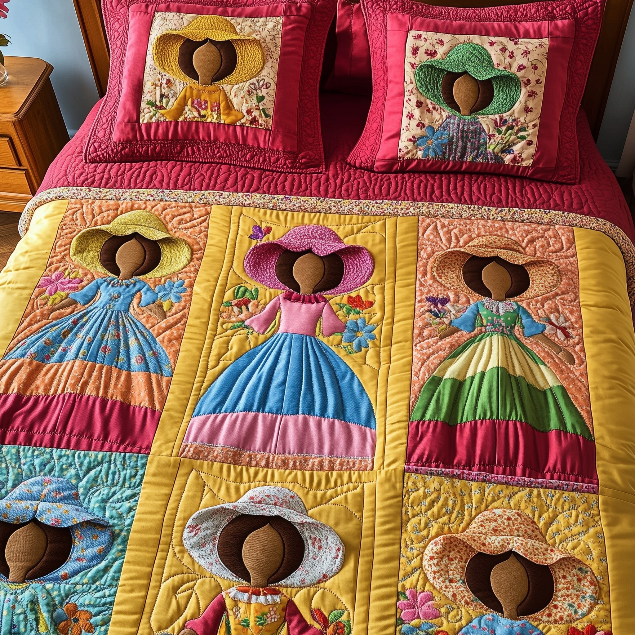 SunBonnet Sue Quilted Bedding Set Sun Bonnet Patch Gift For SunBonnet Sue - Tradiviet