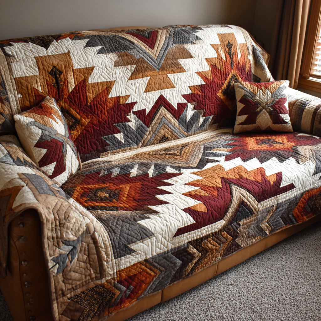 Sunburnt Horizon Quilted Sofa Cover Boho Room Decor Gift For Sun Lover - Tradiviet