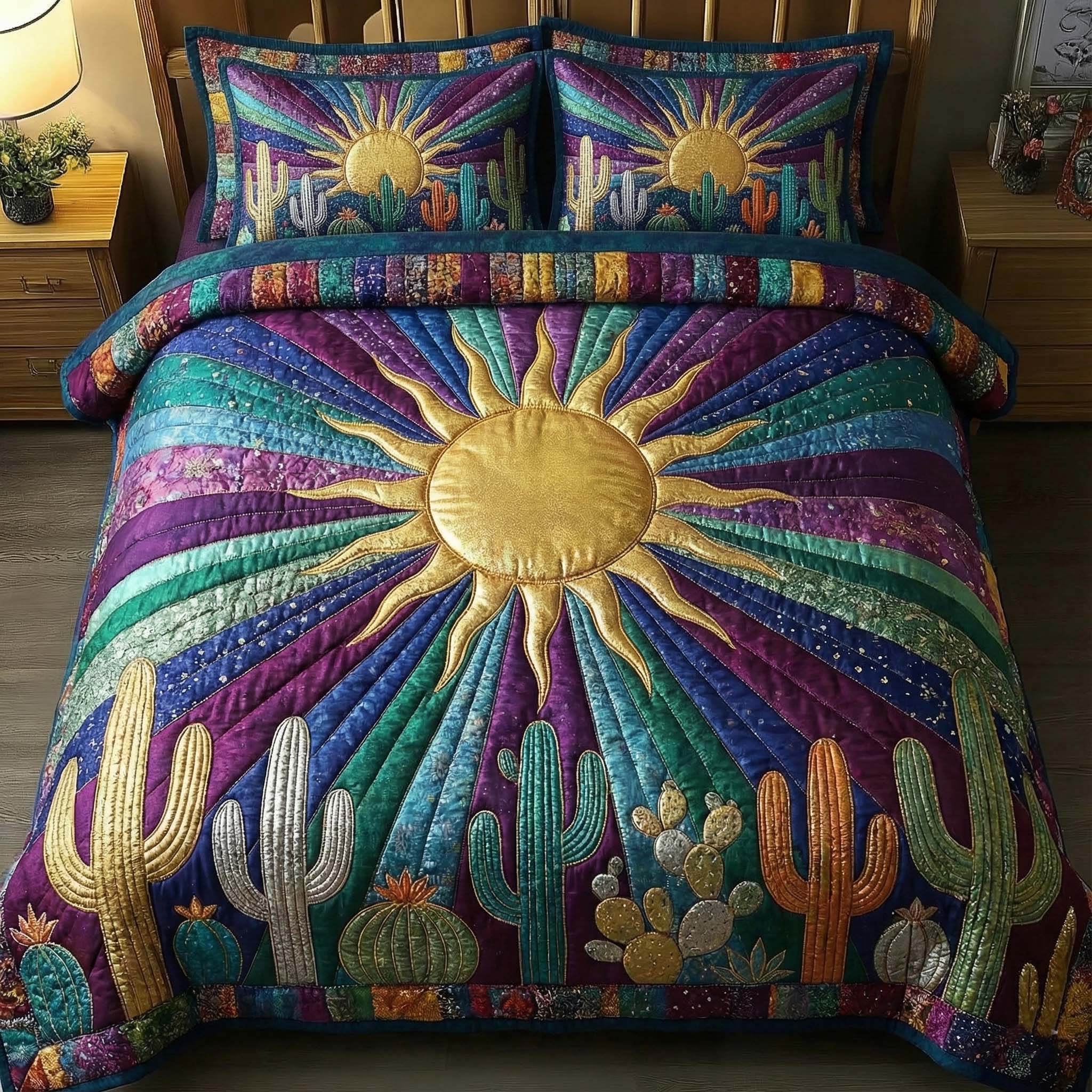 Sunburst Cactus Quilted Bedding Set Sunburst Cactus Mountain Gift For Sunburst Cactus - Tradiviet