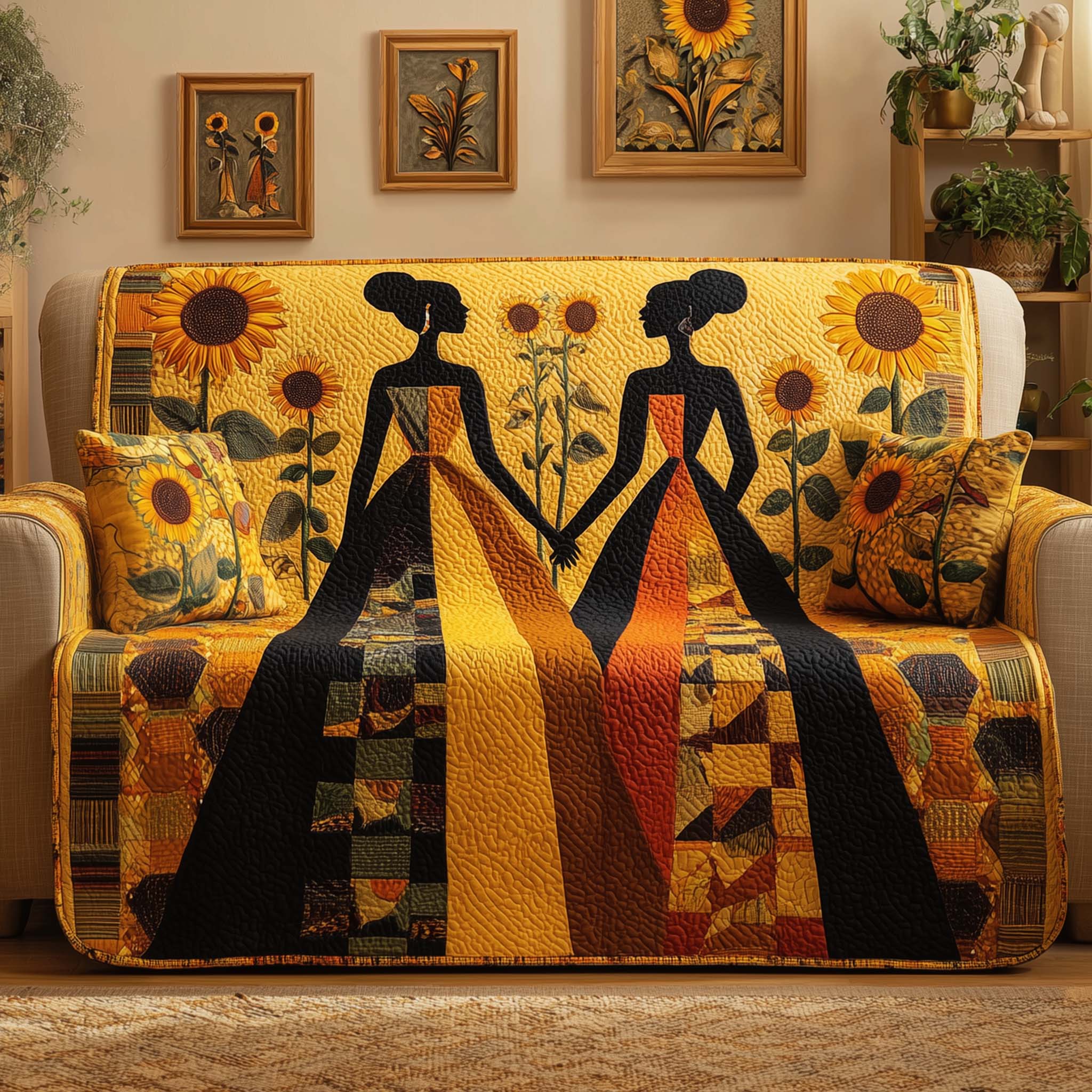 Sunflower Bond Quilted Sofa Cover Floral Home Couch Cover Room Decor Gift Ideas - Tradiviet