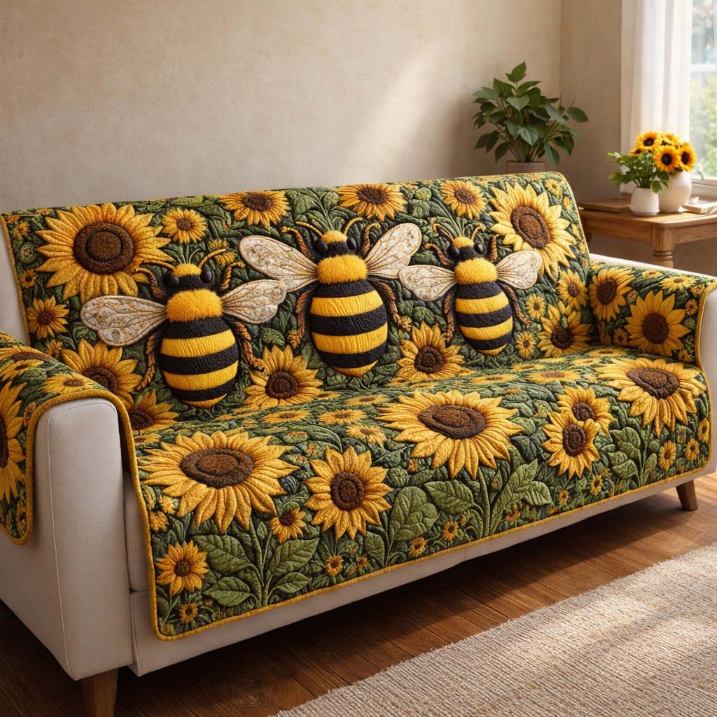 Sunflower Buzz Quilted Sofa Cover Garden Home Couch Cover Gifts For House Lovers - Tradiviet