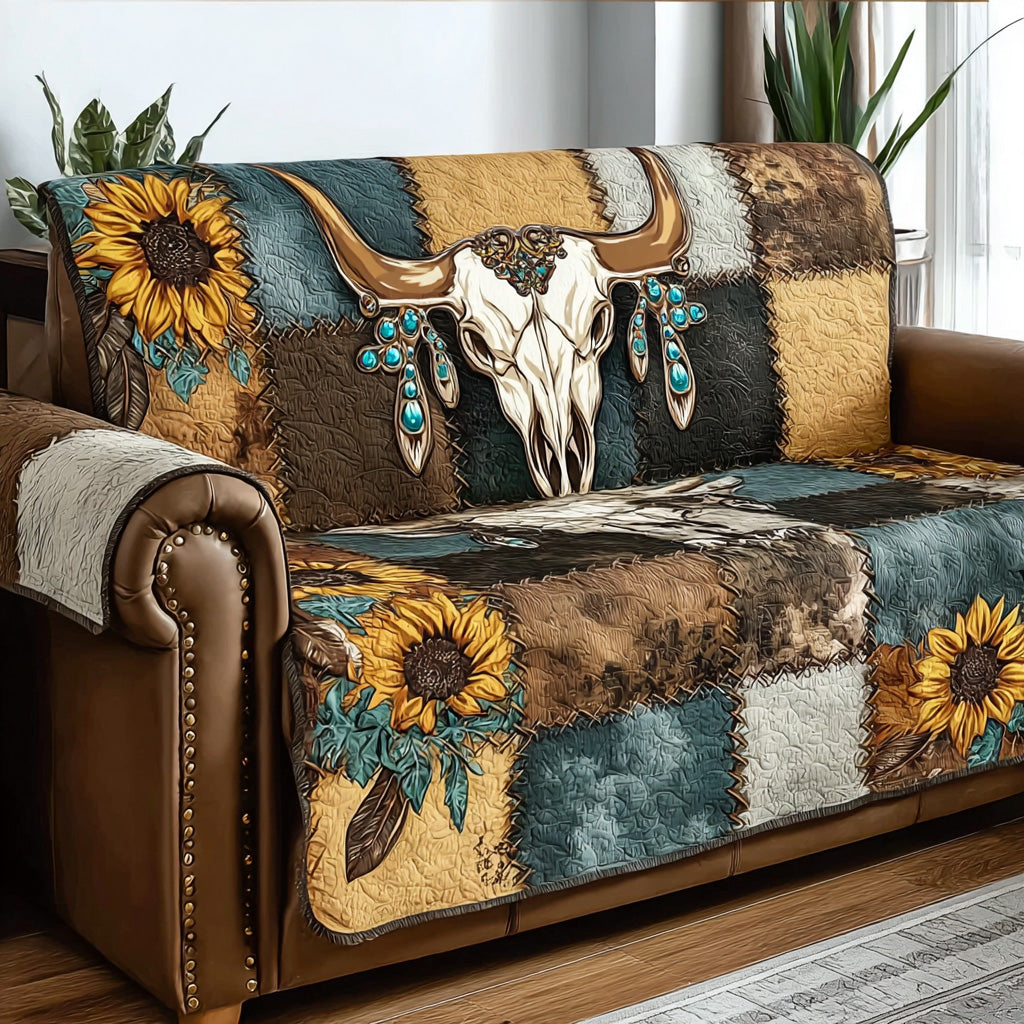 Sunflower Canyon Skull Quilted Sofa Cover Boho Home Room Decor Sun Gift For Him - Tradiviet