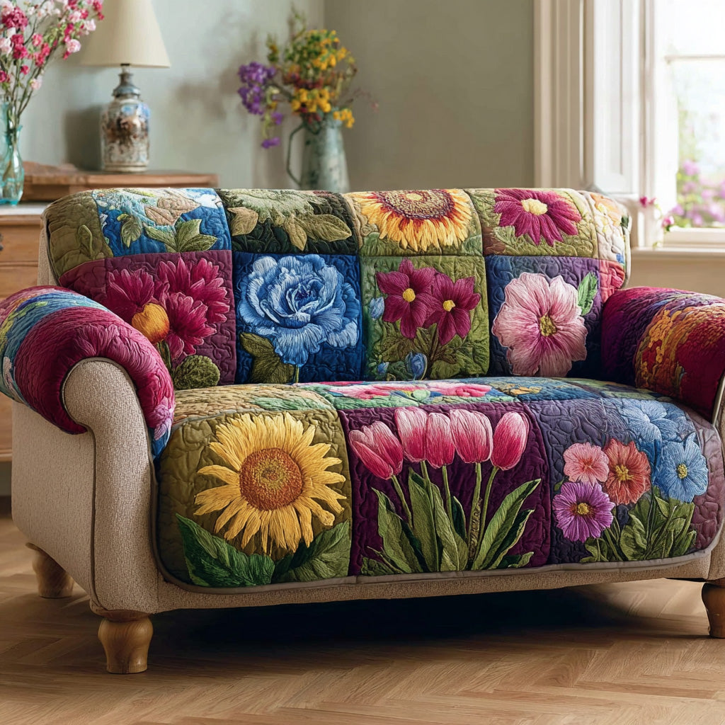 Sunflower Charm Quilted Sofa Cover Warm Room Decor Unique Sun Lover Gifts - Tradiviet