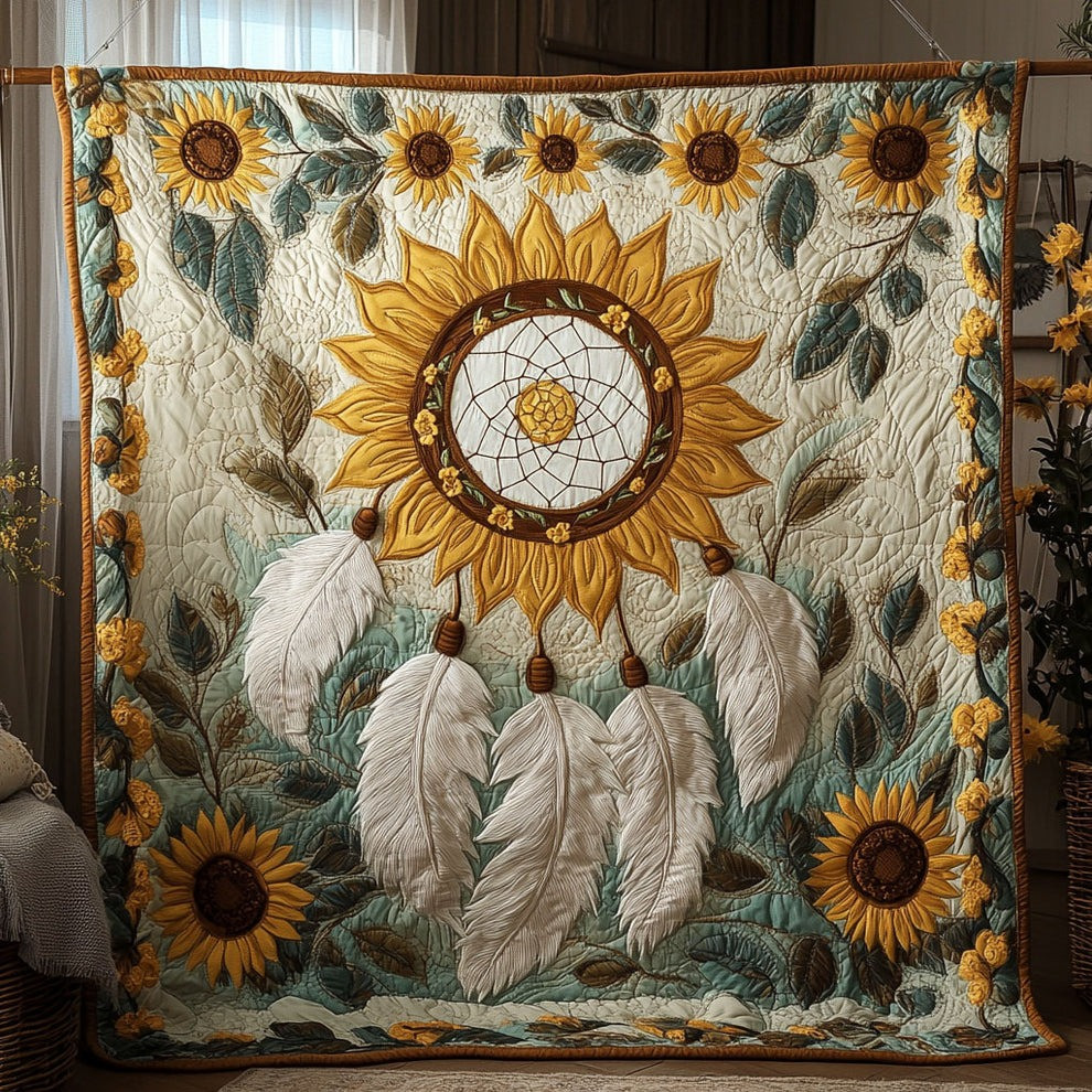 Sunflower Dreamcatcher Cozy Quilt Blanket Beautiful Throw Blanket Merch Gifts Items - Tradiviet