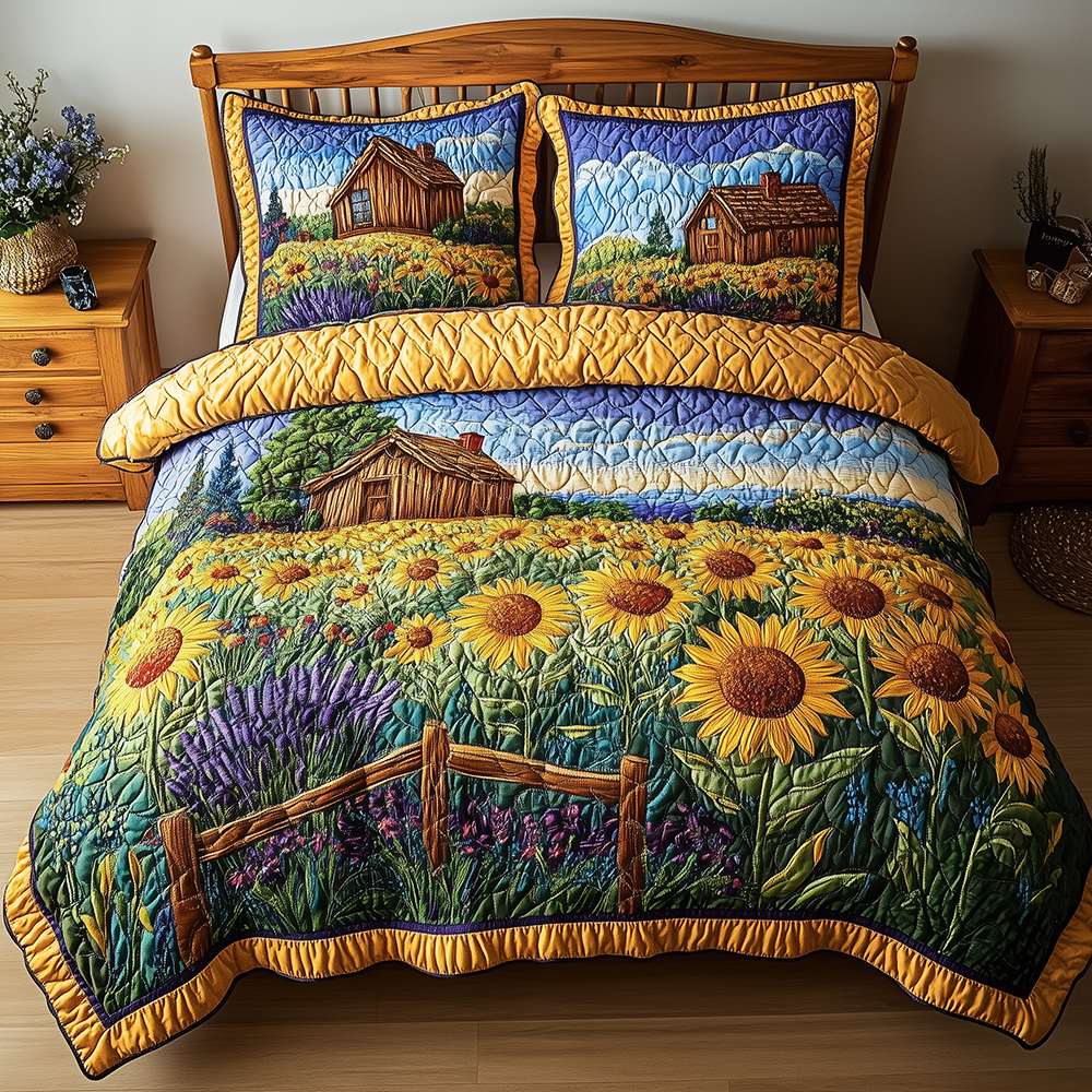 Sunflower Field Quilted Bedding Set Sunflower Field Finish Gift For Sunflower Fans - Tradiviet
