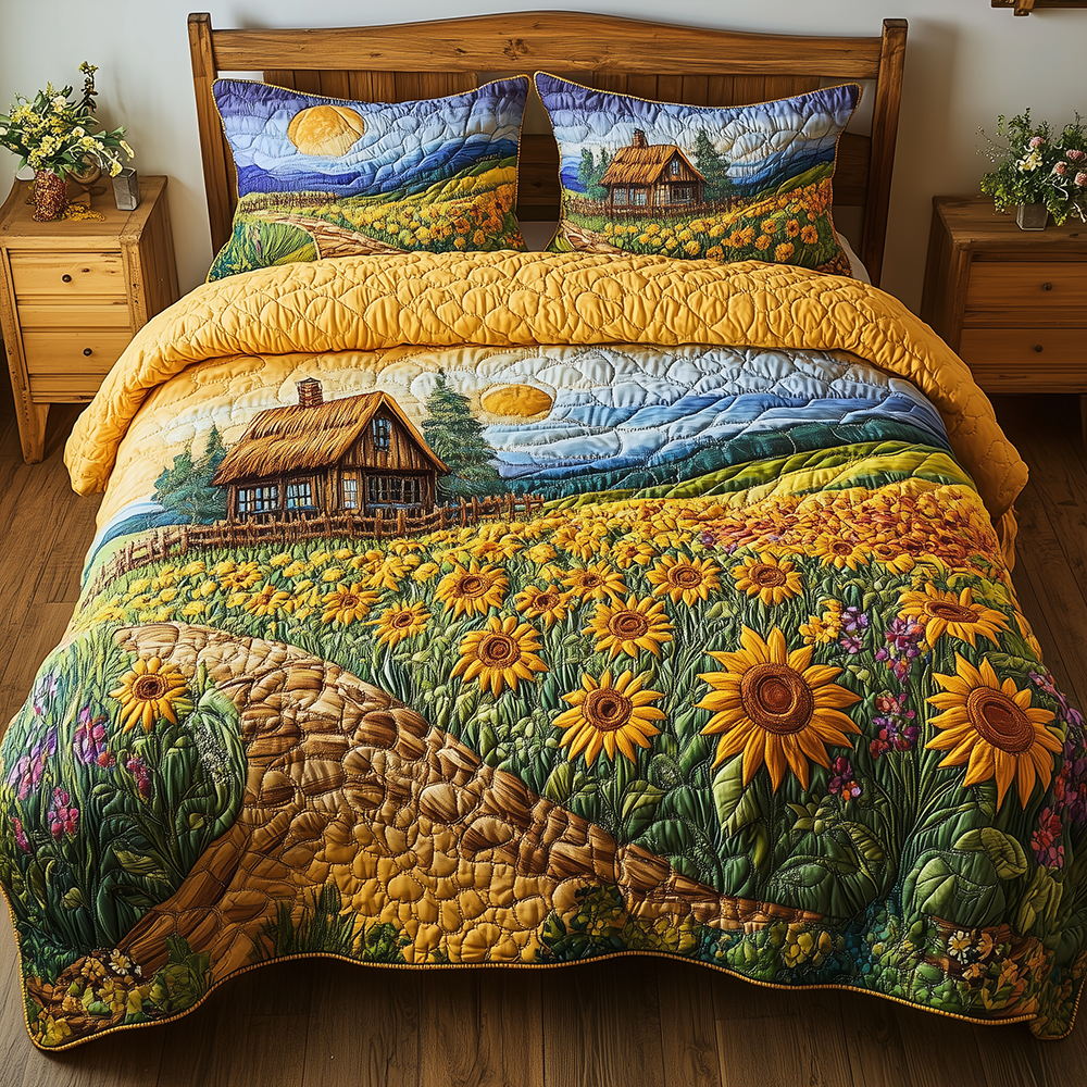 Sunflower Field Quilted Bedding Set Sunflower Field Grace Gift For Field Fans - Tradiviet