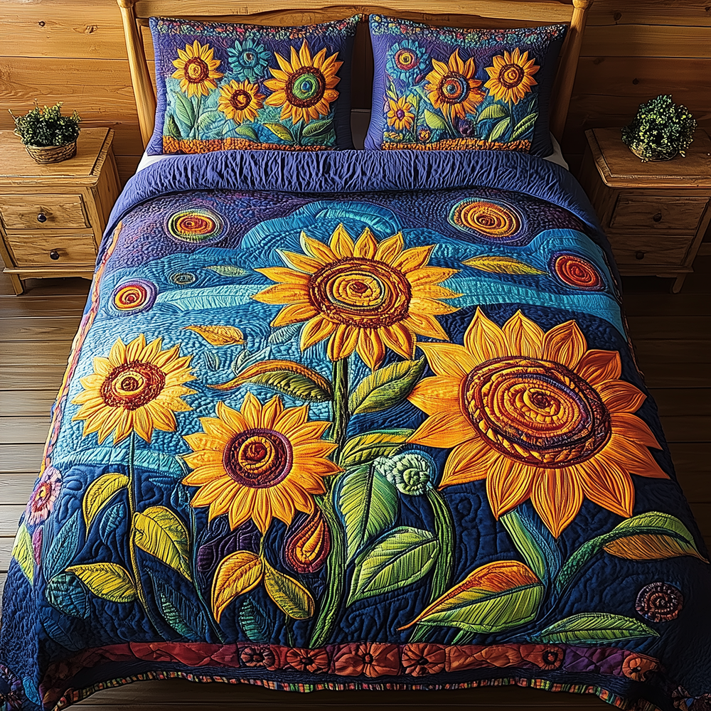 Sunflower Field Quilted Bedding Set Sunflower Field Impression Gift For Field Lovers - Tradiviet