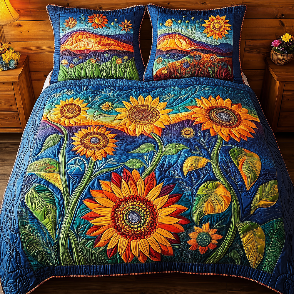 Sunflower Field Quilted Bedding Set Sunflower Field Inspiration Gift For Sunflower - Tradiviet