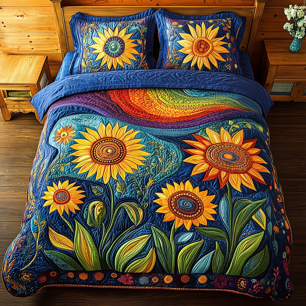 Sunflower Field Quilted Bedding Set Sunflower Field Story Gift For Sunflower Field - Tradiviet