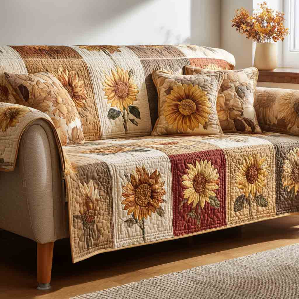Sunflower Fields Quilted Sofa Cover Sofa Cover Couch Sunflower Gifts For Grandma - Tradiviet