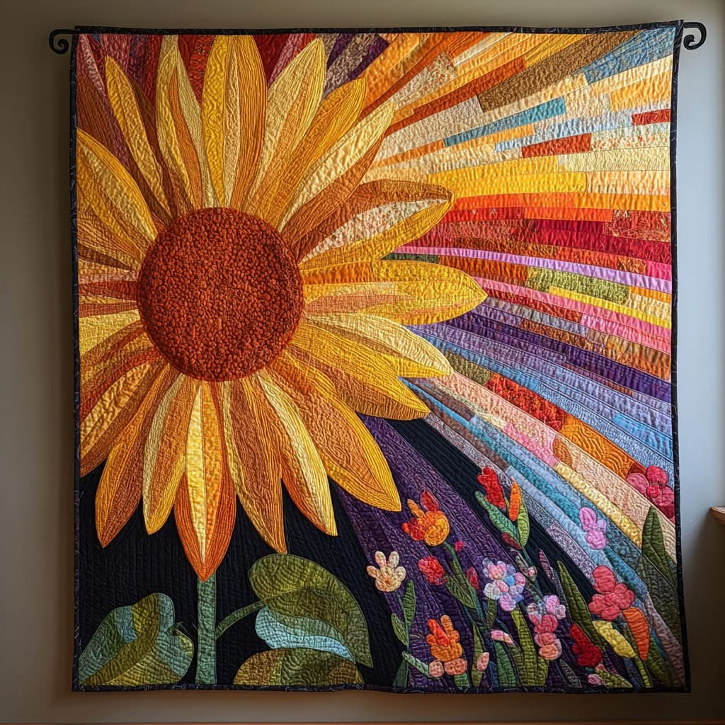 Sunflower Glory Quilted Blanket Colorful Flower Throw Blanket Gifts For Nature Lovers - Tradiviet