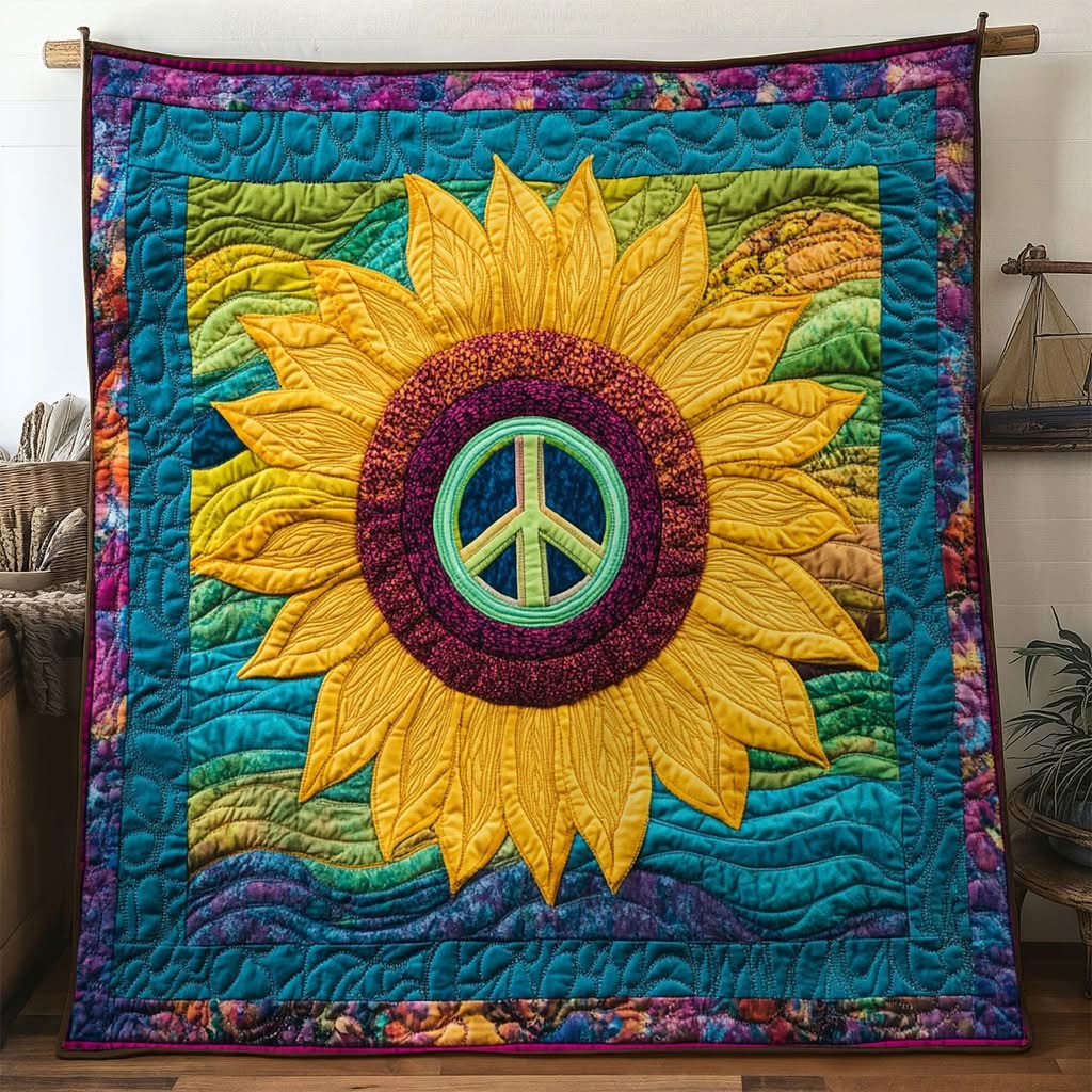 Sunflower Golden Soul Quilted Blanket Hippie Throw Blanket Gifts For Mom - Tradiviet