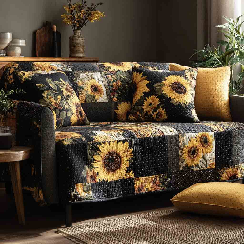 Sunflower Harmony Quilted Sofa Cover Sofa And Seat Covers Sunflower Birthday Gifts - Tradiviet