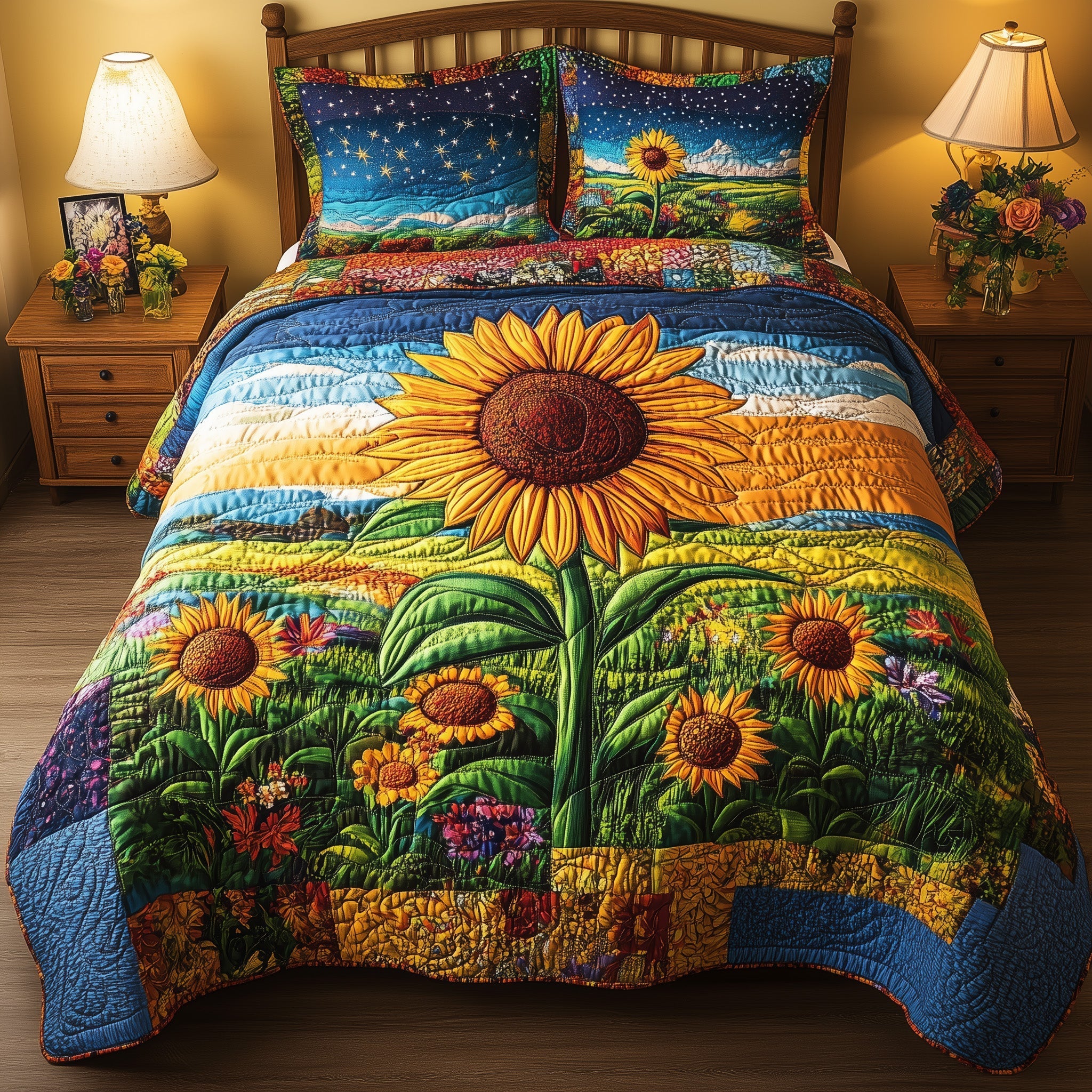 Sunflower Paradise Quilted Bedding Set Sunflower Paradise Midnight Gift For Paradise Mom - Tradiviet