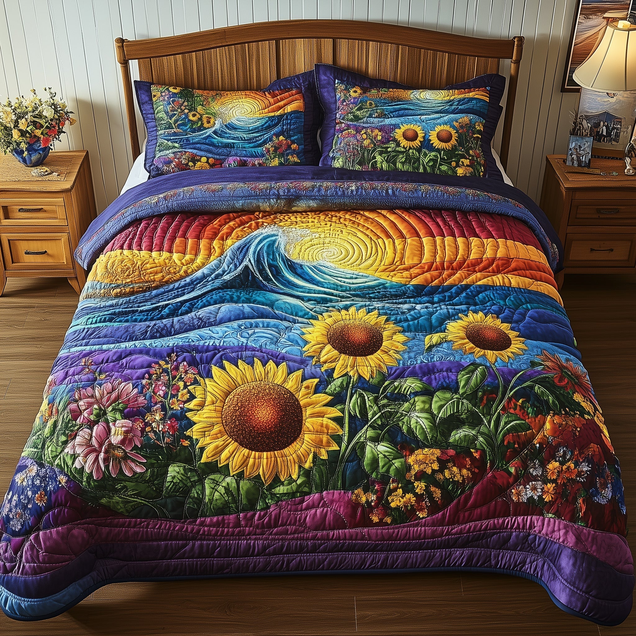 Sunflower Paradise Quilted Bedding Set Sunflower Paradise Prairie Gift For Paradise Family - Tradiviet