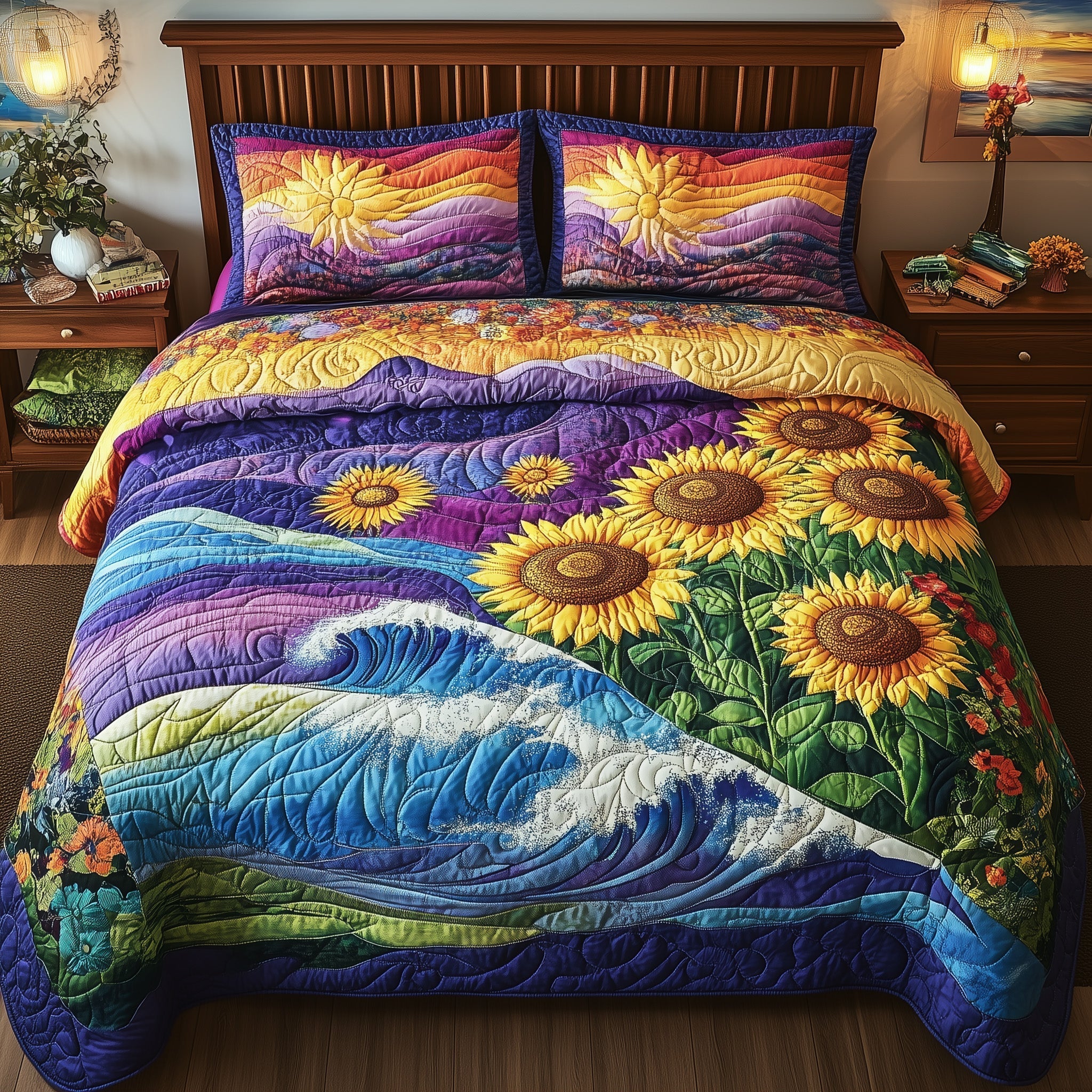Sunflower Paradise Quilted Bedding Set Sunflower Paradise Wonderland Gift For Paradise Friends - Tradiviet
