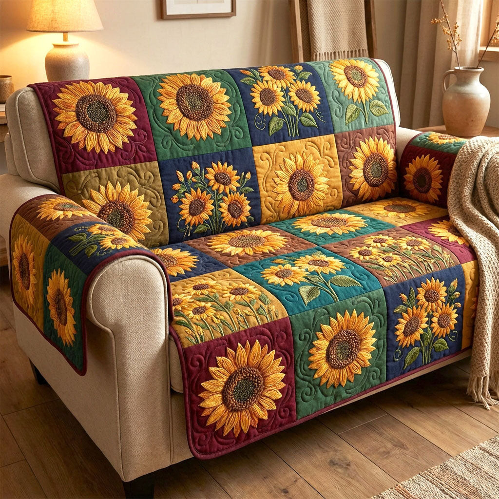 Sunflower Patch Glow Quilted Sofa Cover Cool Couch Covers Sunflower Theme Gifts - Tradiviet