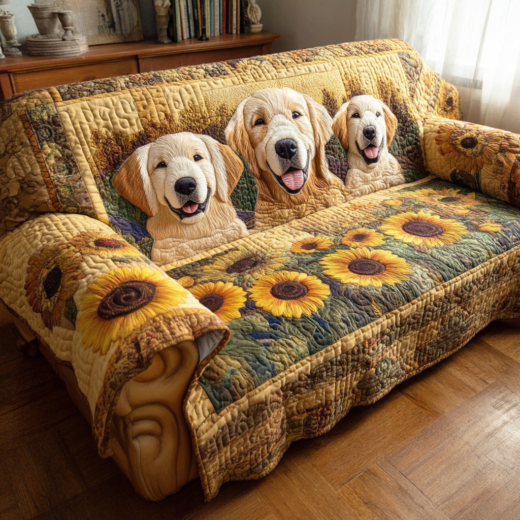 Sunflower Retriever Quilted Sofa Cover Couch And Sofa Covers Gift For Dog Lover - Tradiviet