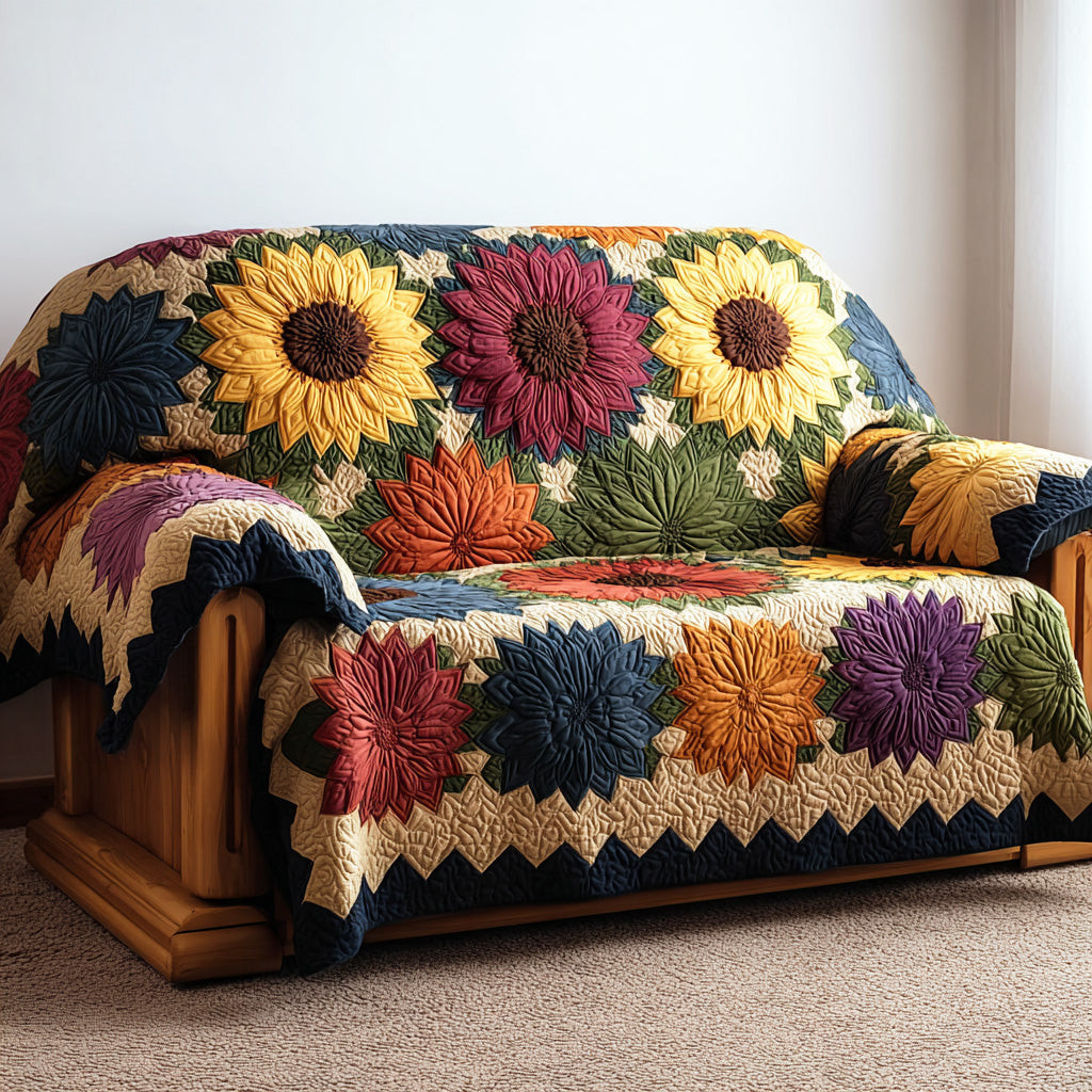 Sunlight Field Quilted Sofa Cover Couch And Sofa Covers Gifts For Sunflower Lovers - Tradiviet