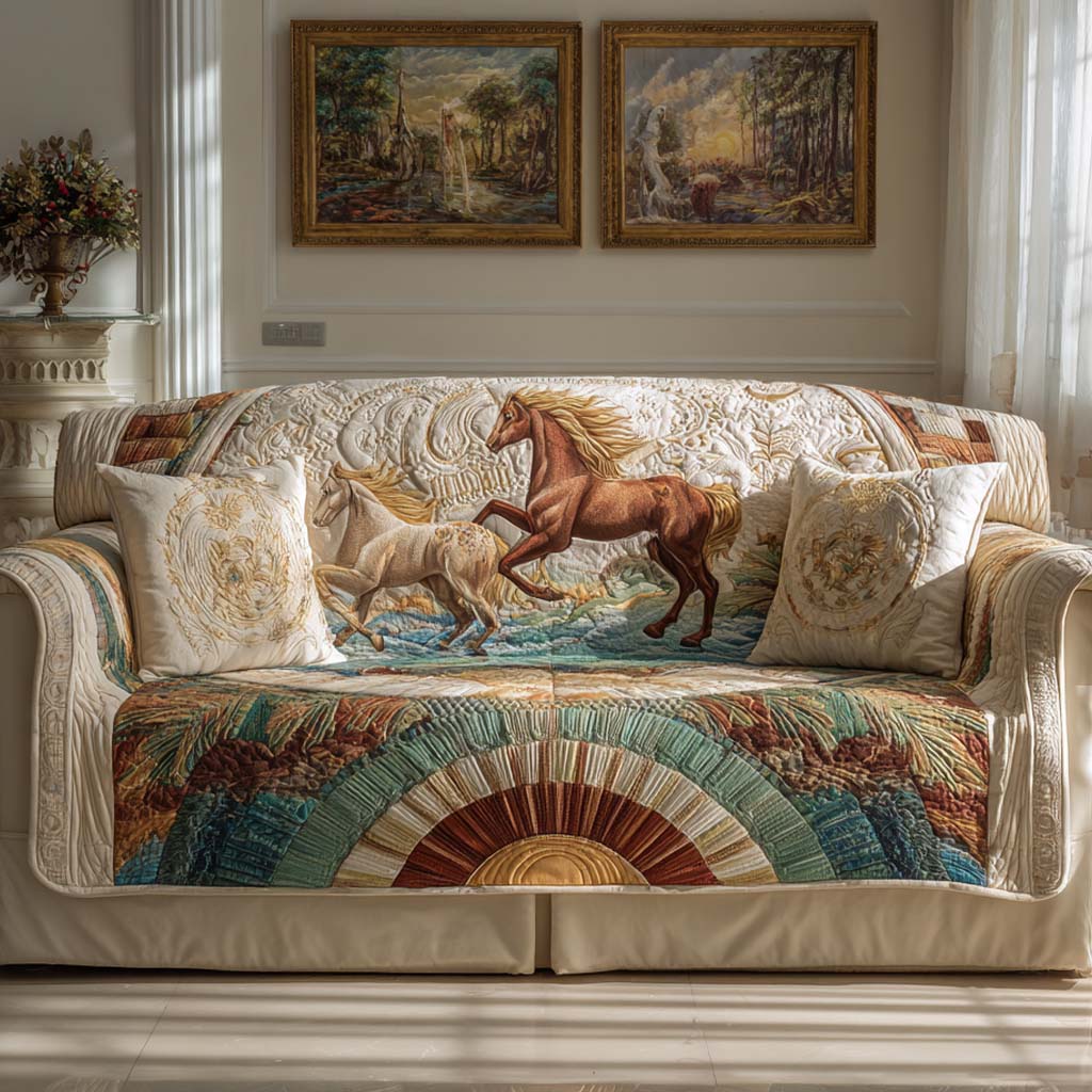 Sunlit Canter Quilted Sofa Cover House Room Decor Gifts For Sunset Lovers - Tradiviet