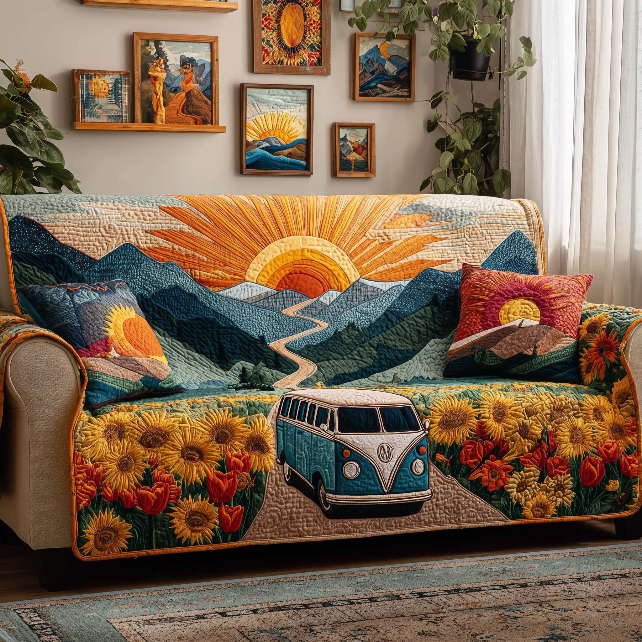 Sunlit Journey Quilted Sofa Cover Cozy Home Couch Cover Gifts For Sun Lovers - Tradiviet