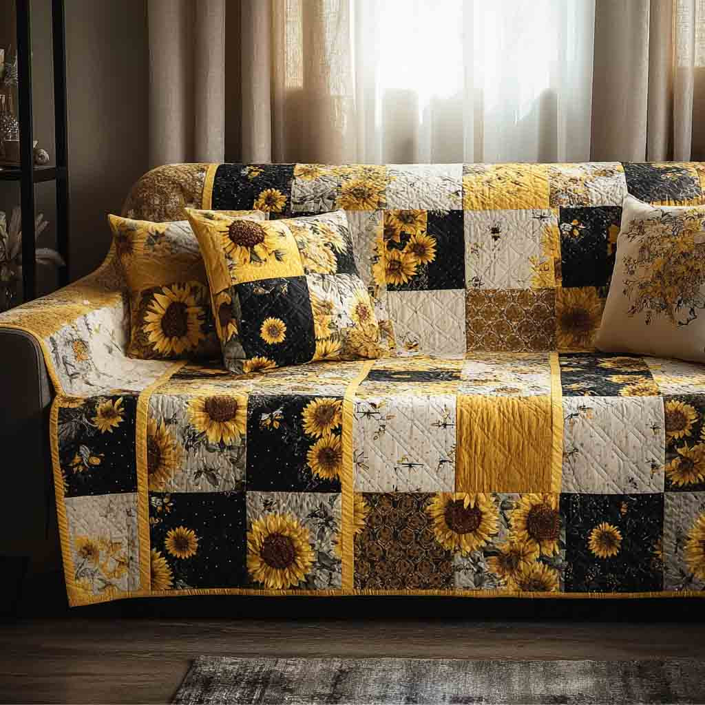 Sunlit Patchwork Quilted Sofa Cover Best Sofa Slipcovers Sunflower Christmas Gift Ideas - Tradiviet