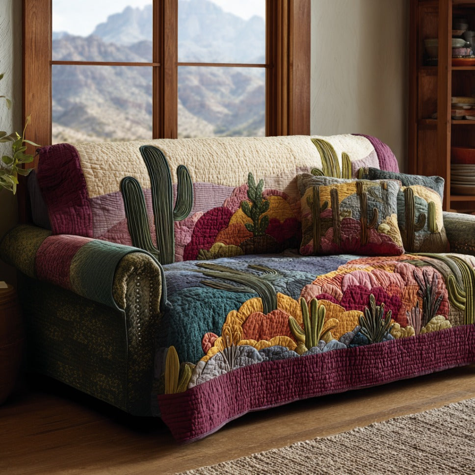 Sunny Cactus Quilted Sofa Cover Seasonal Room Decor Cool Sun Lover Gifts - Tradiviet