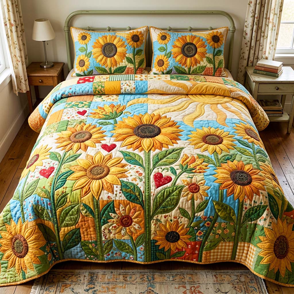 Sunny Garden Quilted Bedding Set Sunny Garden Layer Gift For Sunny Garden - Tradiviet