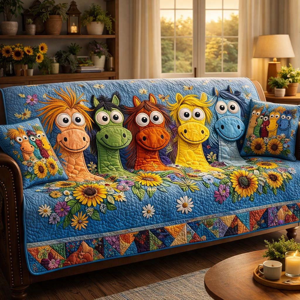 Sunny Horse Friends Quilted Sofa Cover Western Home Couch Cover Bear Girlfriend Gift Ideas - Tradiviet