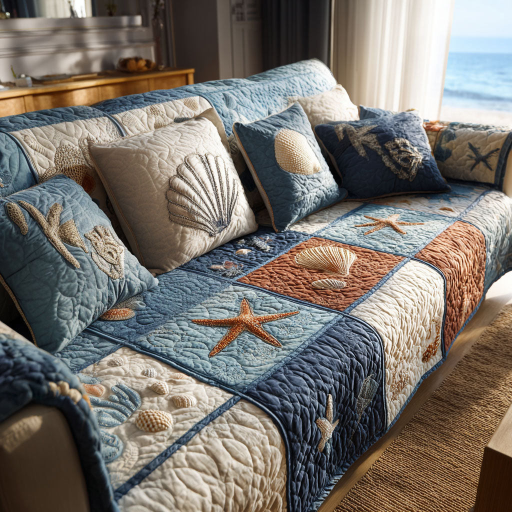 Sunny Tide Quilted Sofa Cover Couch Covers Themed Gifts For Ocean Lovers - Tradiviet