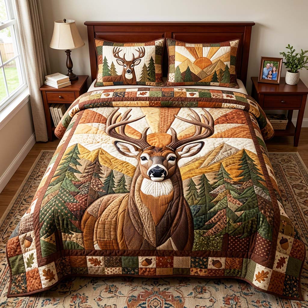 Sunrise Antlers Quilted Bedding Set Sunrise Antlers Shore Gift For Sunrise Antlers - Tradiviet