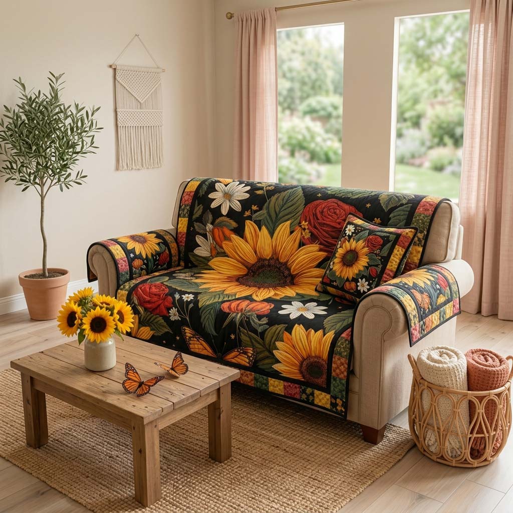 Sunrise Flower Quilted Sofa Cover Room Room Decor Unique Sunset Lover Gifts - Tradiviet