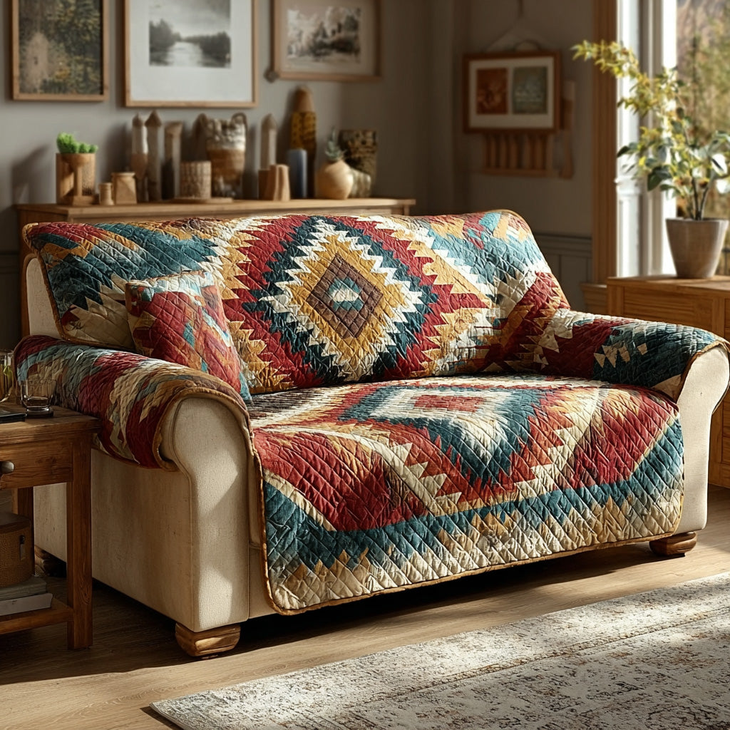 Sunset Aztec Quilted Sofa Cover Cute Home Room Decor Present For Sunrise Lover - Tradiviet