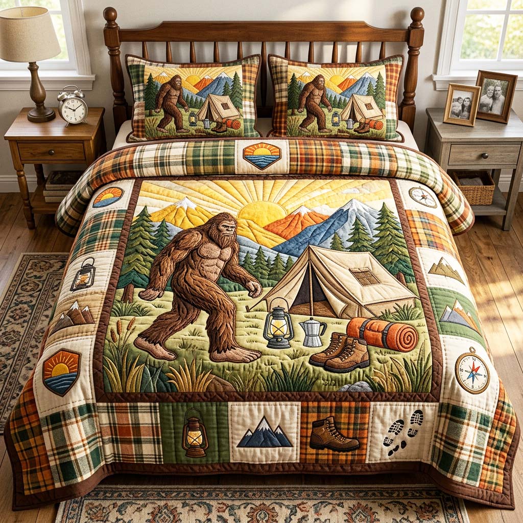 Sunset Bigfoot Quilted Bedding Set Sunset Bigfoot Vista Gift For Sunset Bigfoot - Tradiviet