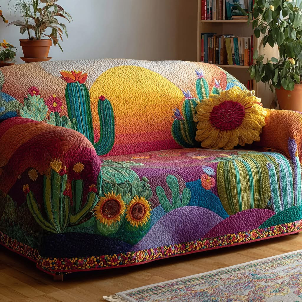 Sunset Bloom Quilted Sofa Cover Christmas Home Decor Gifts For Nature Lovers - Tradiviet