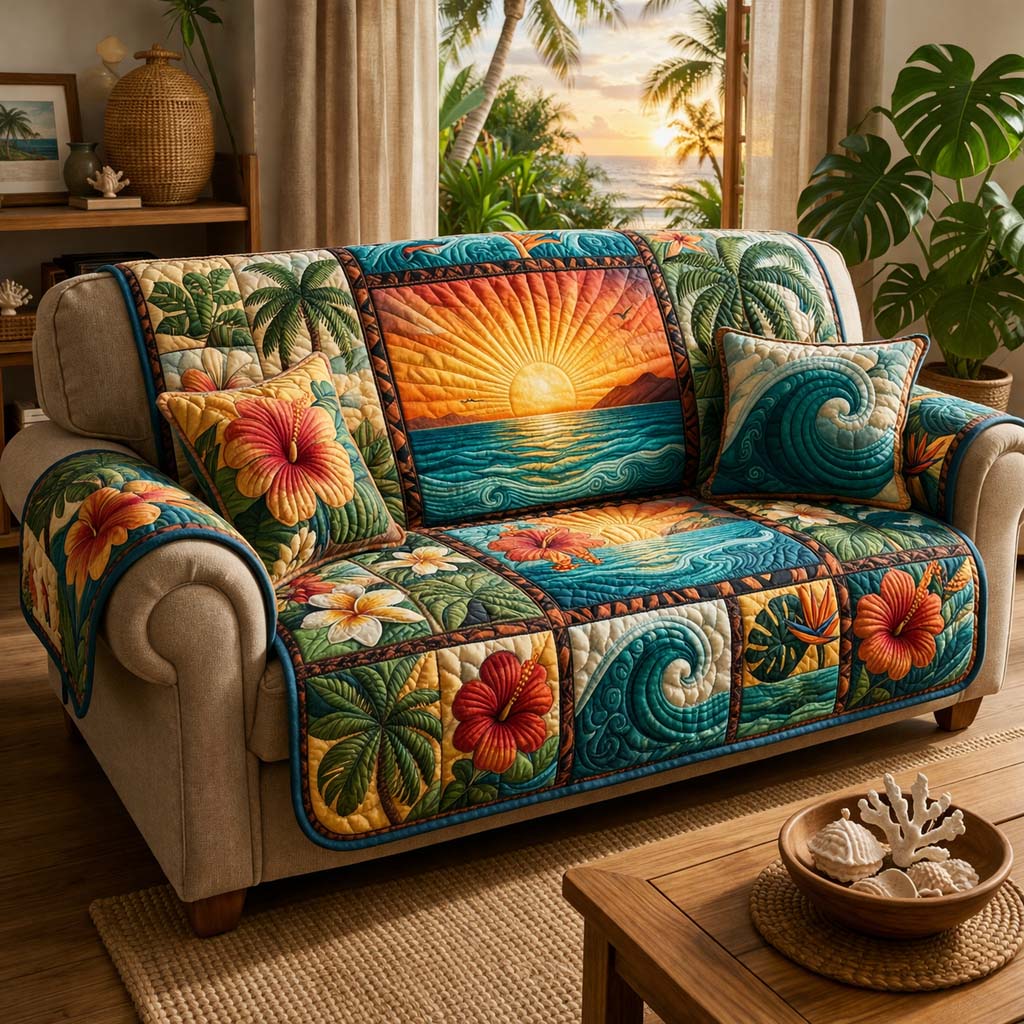 Sunset Breeze Quilted Sofa Cover Cozy Home Couch Cover Great Housewarming Gift Ideas - Tradiviet