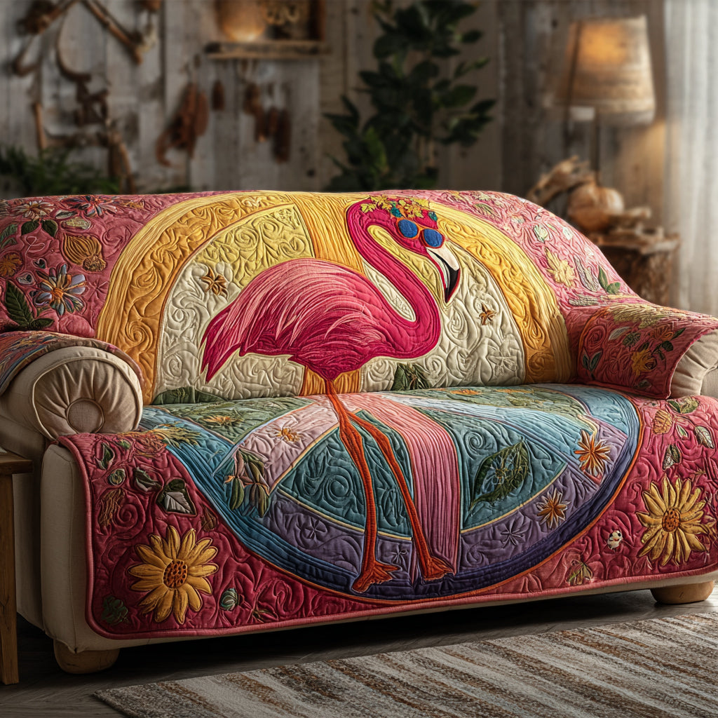 Sunset Flamingo Quilted Sofa Cover Nice Couch Covers Flamingo Gifts For Adults - Tradiviet