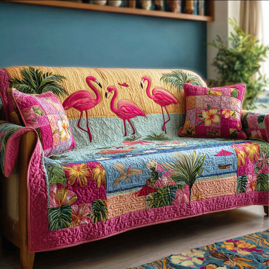Sunset Flamingo Quilted Sofa Cover The Best Couch Covers Best Father's Day Gifts For Dad - Tradiviet